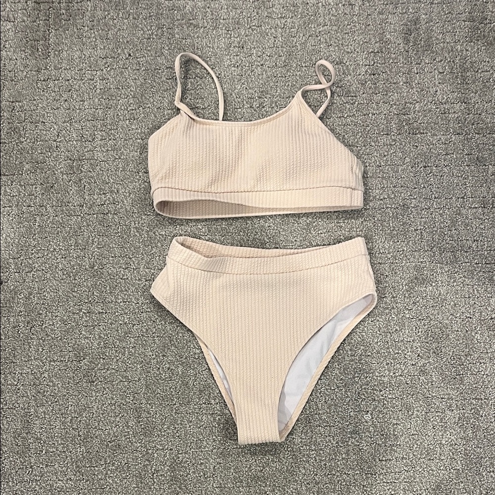 Beige Ribbed Bikini Set